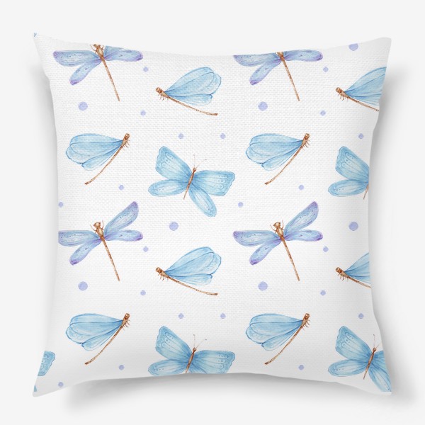 Подушка «Паттерн голубые стрекозы и бабочки»