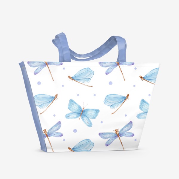 Пляжная сумка &laquo;Паттерн голубые стрекозы и бабочки&raquo;