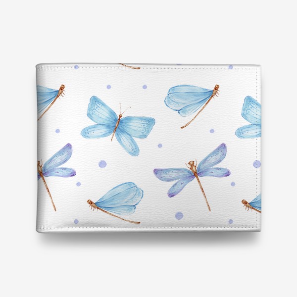 Кошелек «Паттерн голубые стрекозы и бабочки»