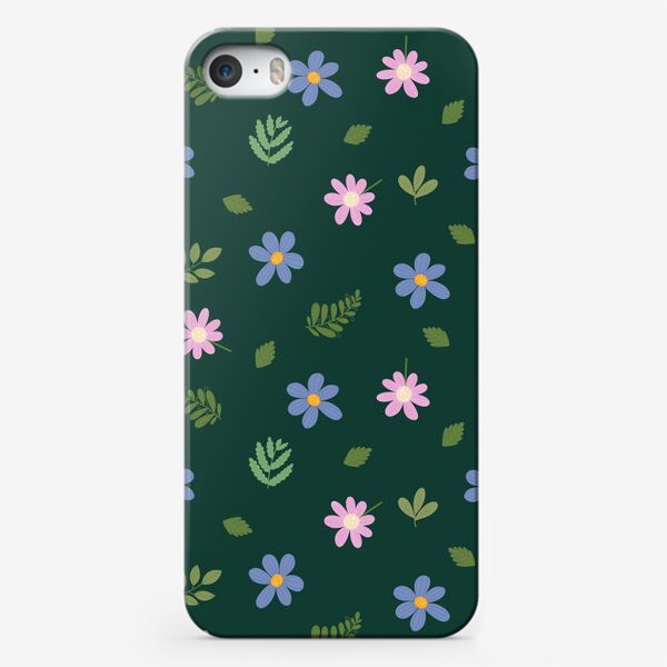 Чехол iPhone «Цветы и листья на зелёном фоне Цветочный принт Садовые цветы»