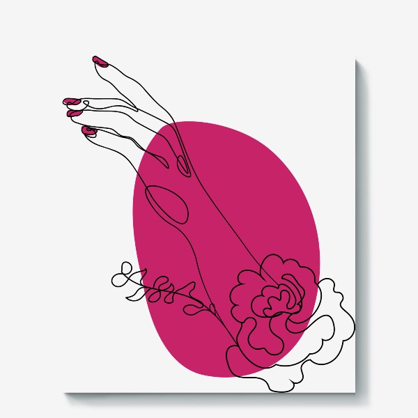 Холст «Рука с цветком и ярко розовое пятно минимализм»