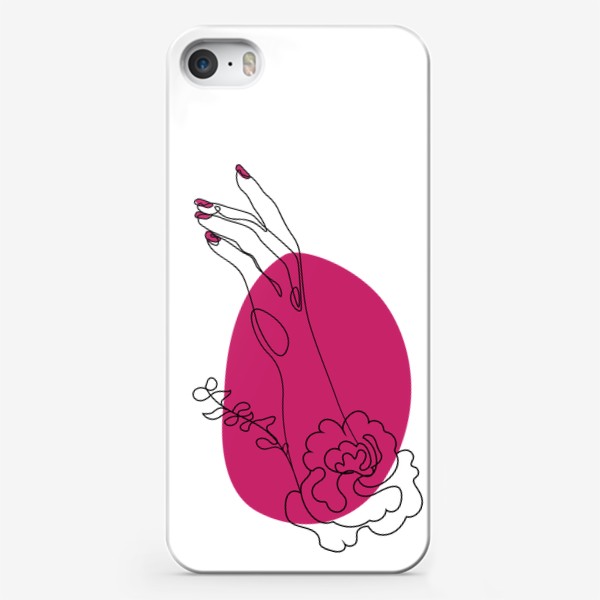Чехол iPhone «Рука с цветком и ярко розовое пятно минимализм»