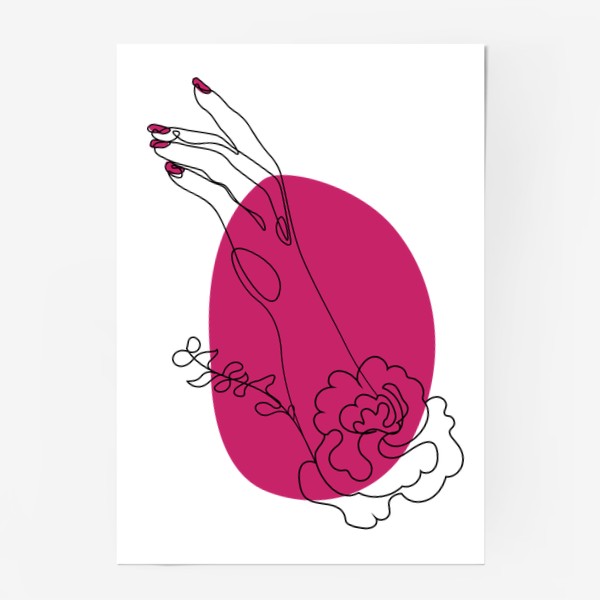 Постер «Рука с цветком и ярко розовое пятно минимализм»