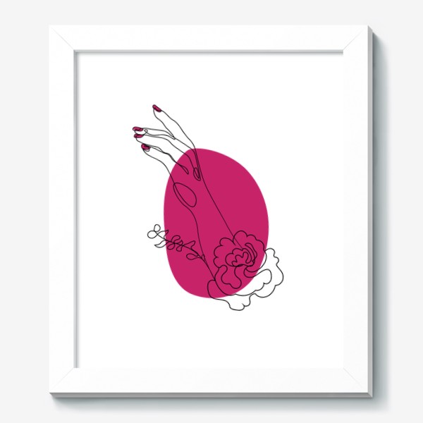 Картина «Рука с цветком и ярко розовое пятно минимализм»