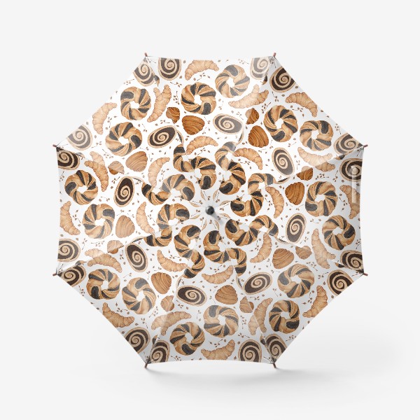 Зонт &laquo;Акварельный нарисованный вручную бесшовный фон с яркими иллюстрациями хлебобулочных мучных изделий. Сладкая выпечка&raquo;