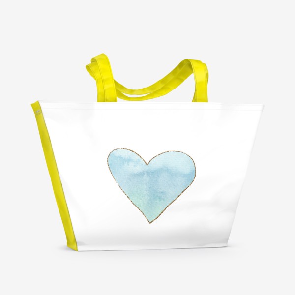 Пляжная сумка «Акварельное сердце c золотой рамкой»
