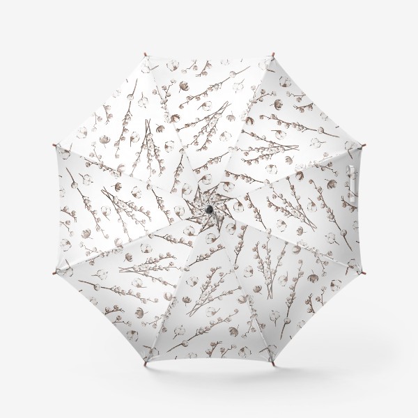Зонт «Акварельный нарисованный вручную бесшовный фон с нежными иллюстрациями веток и коробочек хлопка»