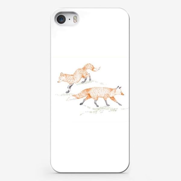 Чехол iPhone «Графичная нарисованная вручную скандинавская детская иллюстрация. Лесные животные рыжие лисы. Две лисицы»