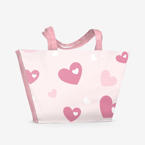 Пляжная сумка &laquo;Паттерн. Розовые сердца. &raquo;
