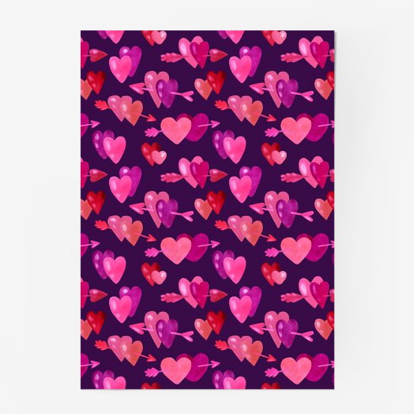 Постер «Паттерн сердечки со стрелами на тёмно-фиолетовом фоне»