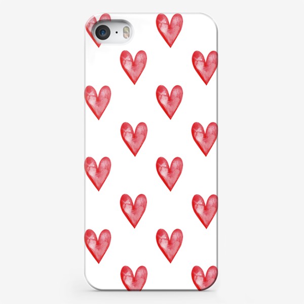 Чехол iPhone «Паттерн красные акварельные сердечки»