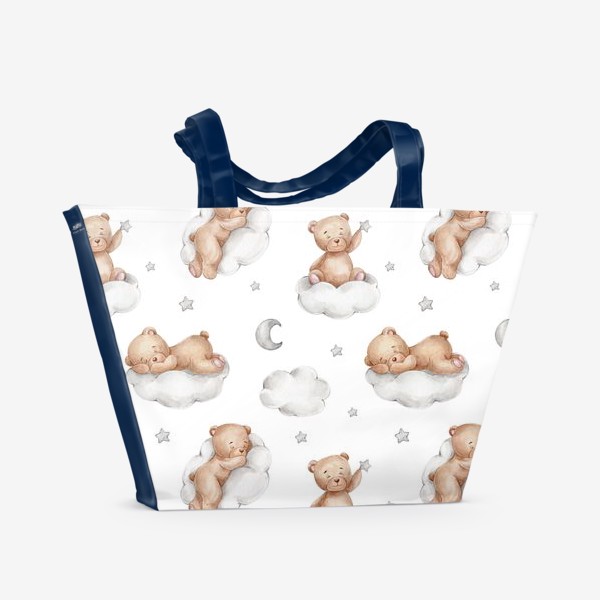 Пляжная сумка «Паттерн мишки на серых тучках»