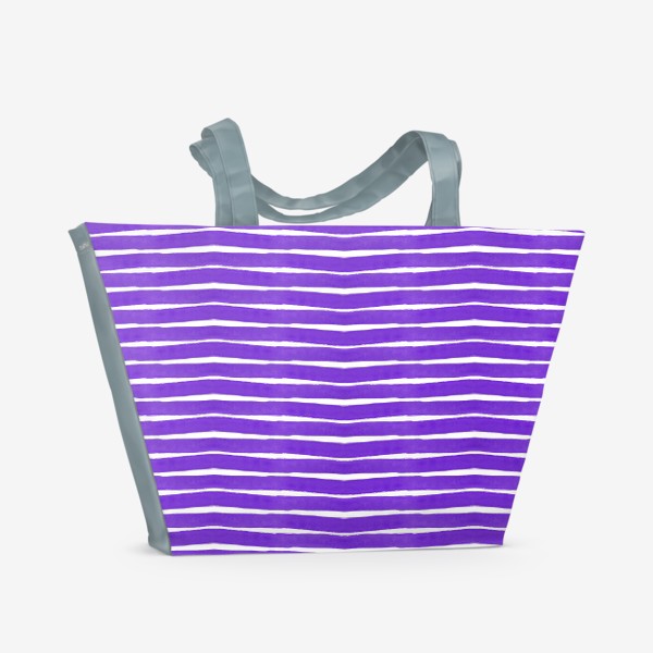 Пляжная сумка &laquo;Абстрактный полосатый паттерн "тельняшка". Фиолетовые акварельные полоски. Летняя коллекция.&raquo;