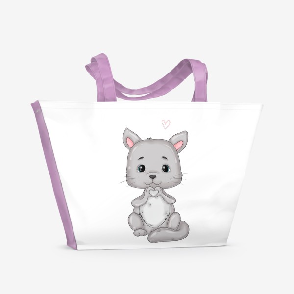Пляжная сумка «Милый серый кот делает лапками сердечко.»