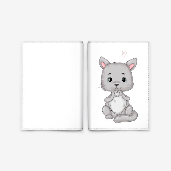 Обложка для паспорта «Милый серый кот делает лапками сердечко.»
