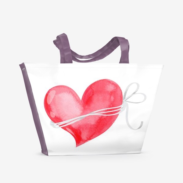 Пляжная сумка «Акварельное красное сердце»