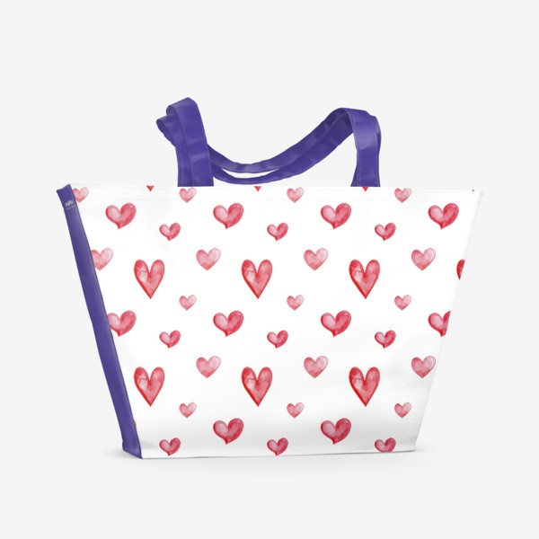 Пляжная сумка «Паттерн красные акварельные сердечки. 14 февраля»