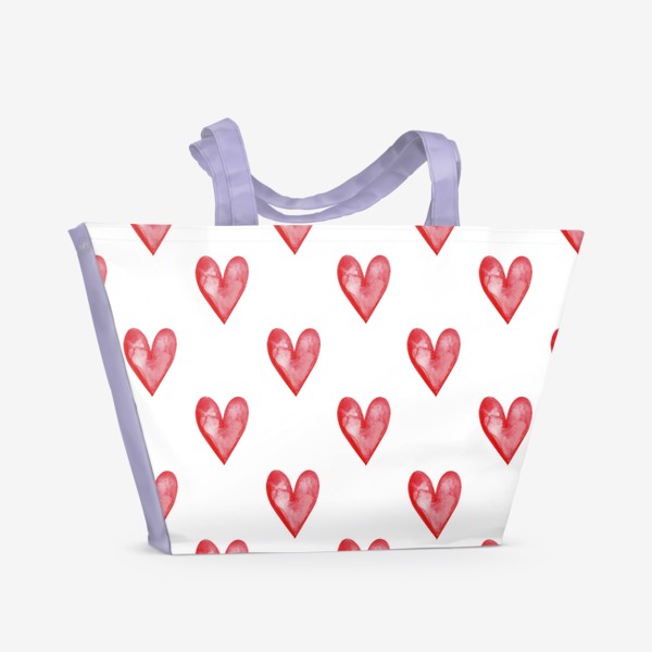 Пляжная сумка «Паттерн красные акварельные сердечки»