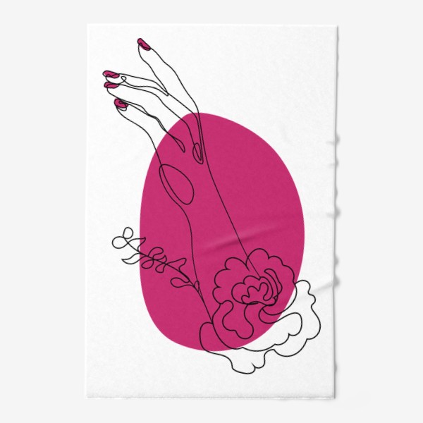 Полотенце &laquo;Рука с цветком и ярко розовое пятно минимализм&raquo;