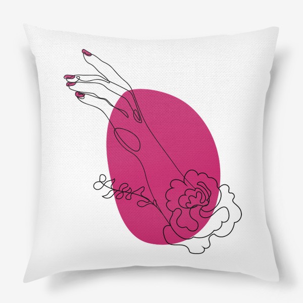 Подушка &laquo;Рука с цветком и ярко розовое пятно минимализм&raquo;