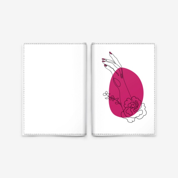 Обложка для паспорта «Рука с цветком и ярко розовое пятно минимализм»