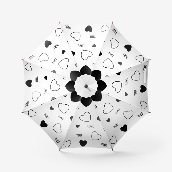 Зонт «Черно-белый паттерн с сердцами и надписью»