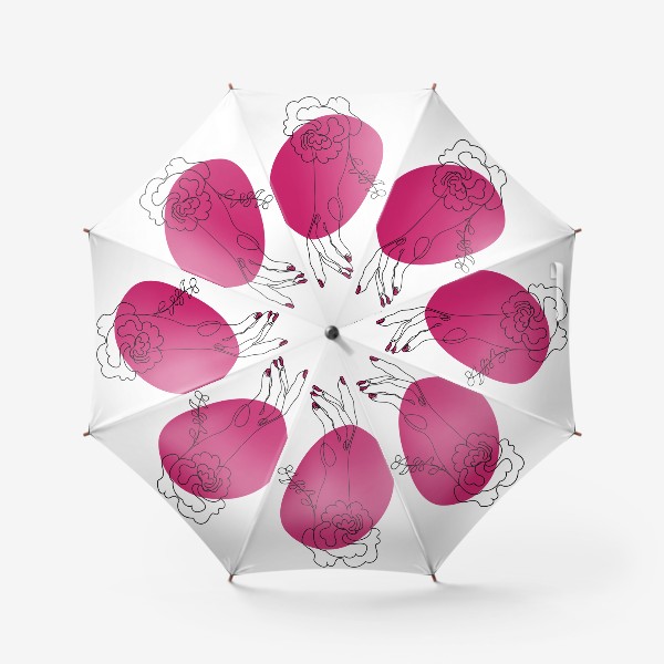 Зонт «Рука с цветком и ярко розовое пятно минимализм»