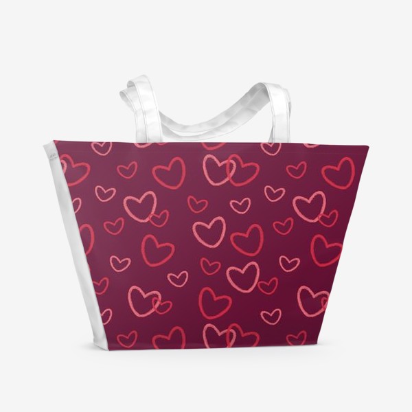 Пляжная сумка «Сердца на тёмном фоне. Контуры сердец Сердечки для Влюблённых »