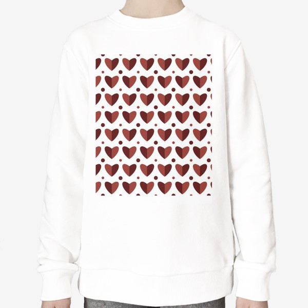 Свитшот «Сердца и точки на белом фоне Сердечки Принт в подарок на день влюблённых»