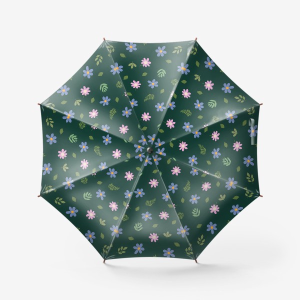 Зонт «Цветы и листья на зелёном фоне Цветочный принт Садовые цветы»