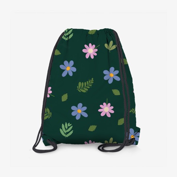 Рюкзак «Цветы и листья на зелёном фоне Цветочный принт Садовые цветы»