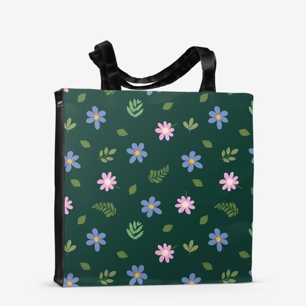 Сумка-шоппер «Цветы и листья на зелёном фоне Цветочный принт Садовые цветы»