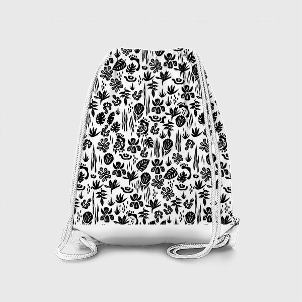 Рюкзак «Тропический линокат черно белый паттерн»