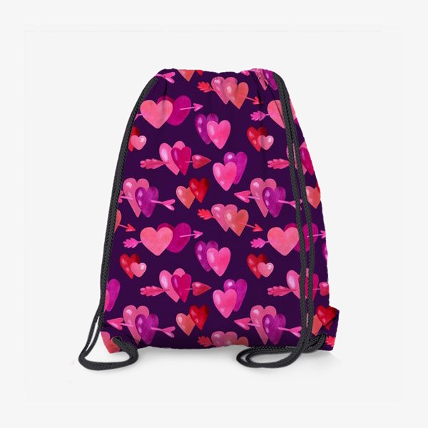 Рюкзак «Паттерн сердечки со стрелами на тёмно-фиолетовом фоне»