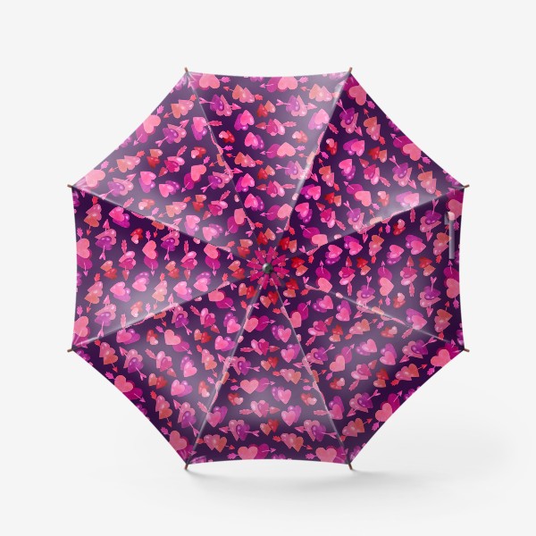 Зонт «Паттерн сердечки со стрелами на тёмно-фиолетовом фоне»