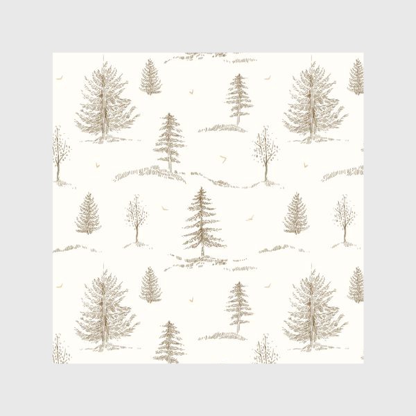 Скатерть &laquo;Графичный нарисованный вручную бесшовный фон. Скандинавский лес, хвойные деревья, ели. Сепия. Детские обои&raquo;