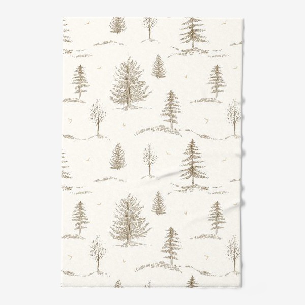 Полотенце «Графичный нарисованный вручную бесшовный фон. Скандинавский лес, хвойные деревья, ели. Сепия. Детские обои»