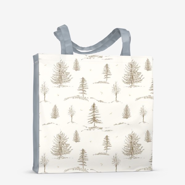 Сумка-шоппер &laquo;Графичный нарисованный вручную бесшовный фон. Скандинавский лес, хвойные деревья, ели. Сепия. Детские обои&raquo;