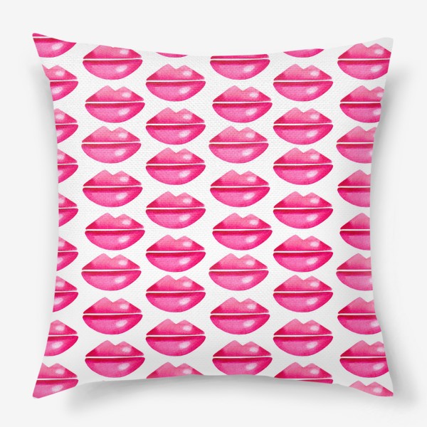 Подушка «Паттерн розовые губы на белом фоне»