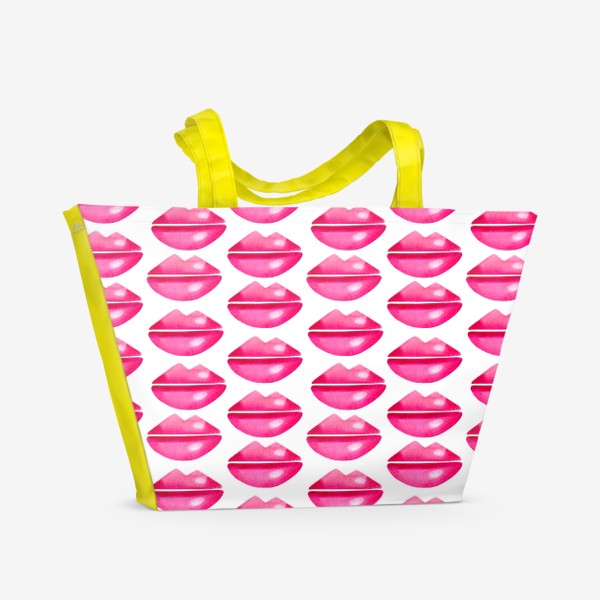 Пляжная сумка «Паттерн розовые губы на белом фоне»