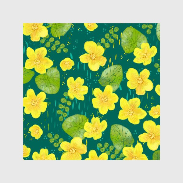Шторы «Калужница болотная. Весенний желтый цветок на зеленом фоне»