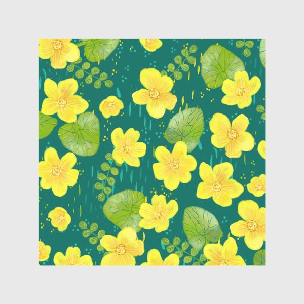 Скатерть &laquo;Калужница болотная. Весенний желтый цветок на зеленом фоне&raquo;