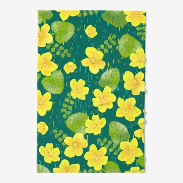 Полотенце &laquo;Калужница болотная. Весенний желтый цветок на зеленом фоне&raquo;