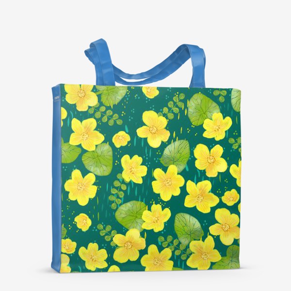 Сумка-шоппер &laquo;Калужница болотная. Весенний желтый цветок на зеленом фоне&raquo;