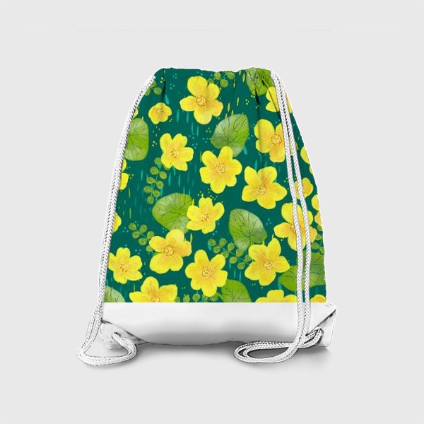 Рюкзак &laquo;Калужница болотная. Весенний желтый цветок на зеленом фоне&raquo;