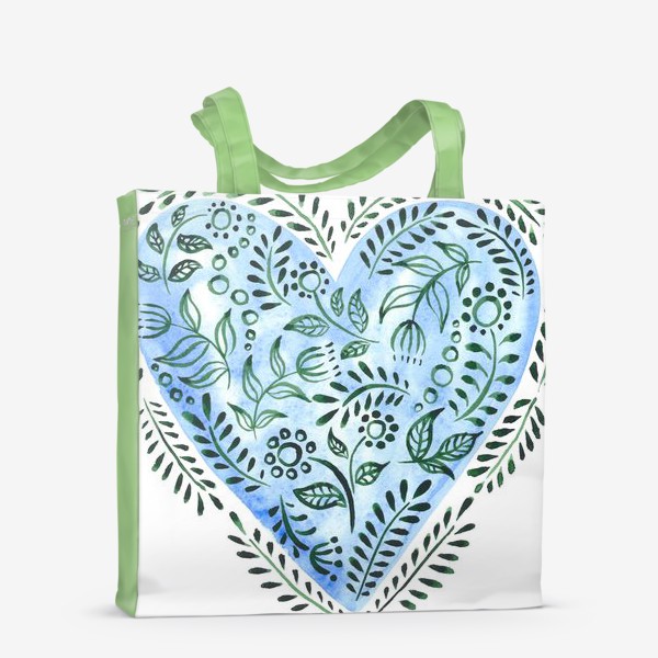 Сумка-шоппер «Голубое сердце с растениями»