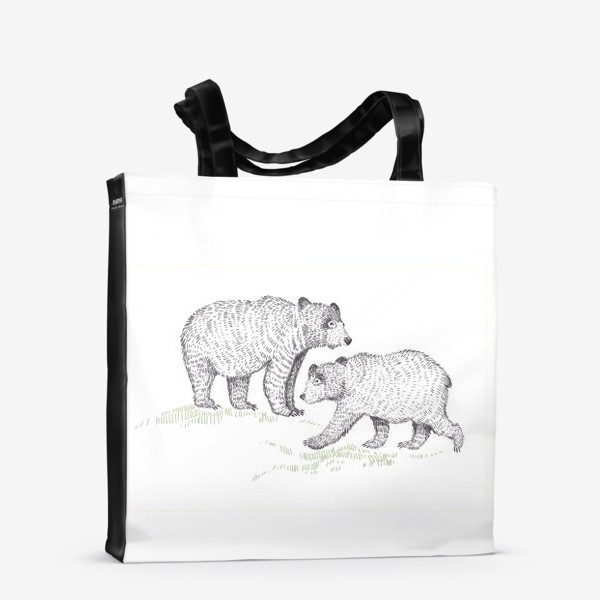 Сумка-шоппер &laquo;Графичная нарисованная вручную скандинавская детская иллюстрация. Лесные животные мишки. Два медведя&raquo;