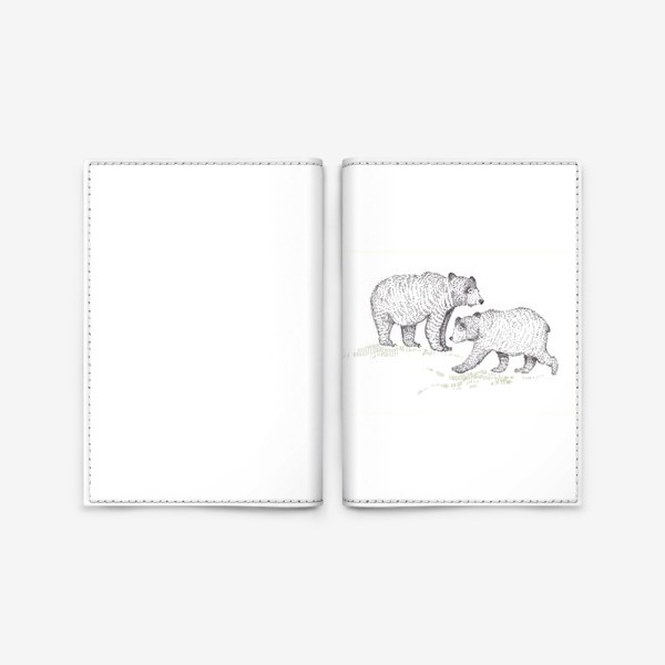 Обложка для паспорта «Графичная нарисованная вручную скандинавская детская иллюстрация. Лесные животные мишки. Два медведя»