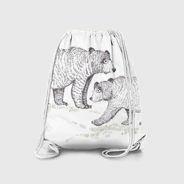 Рюкзак «Графичная нарисованная вручную скандинавская детская иллюстрация. Лесные животные мишки. Два медведя»