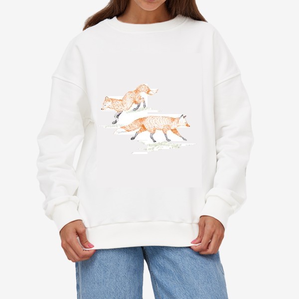 Свитшот &laquo;Графичная нарисованная вручную скандинавская детская иллюстрация. Лесные животные рыжие лисы. Две лисицы&raquo;